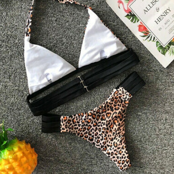 😻😻 LARGE SEXY STRAPPY LEOPARD PRINT BIKINI - Picture 4 of 7